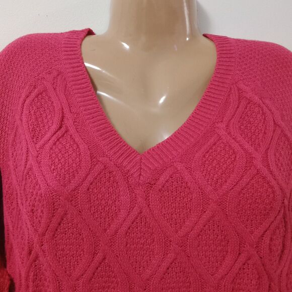 89th & Madison Vibrant Pink V-Neck Textured Pullover Sweater Size Medium - Picture 5 of 8